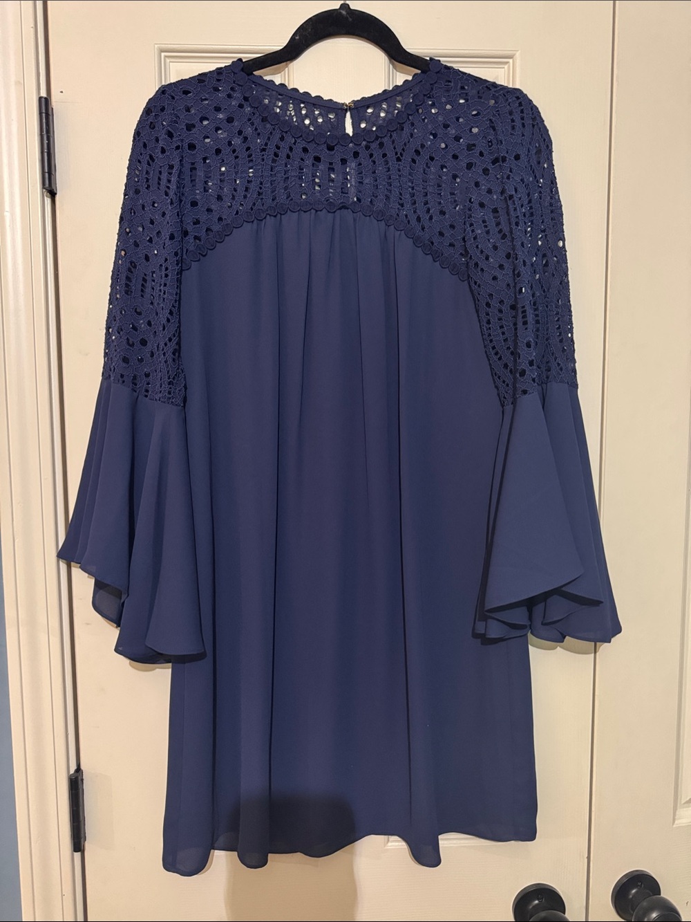 Lilly Pulitzer Navy Blue Crochet Yoke Long Sleeve Dress